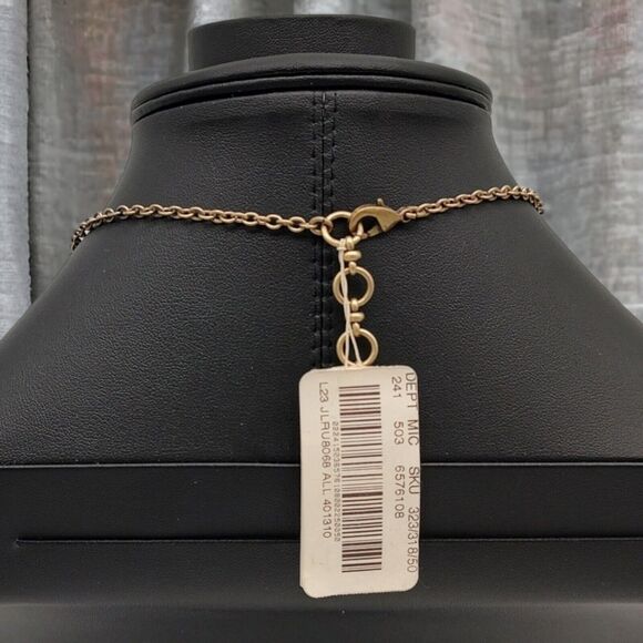 Lucky Brand Delicate Enamel Flowers Pale Green Adjustable Aged Brass Necklace - Picture 8 of 12